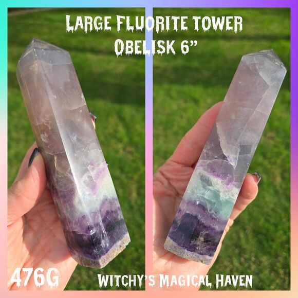 Crystal Fluorite Polished Tower Obelisk, 476g - Picture 1 of 9